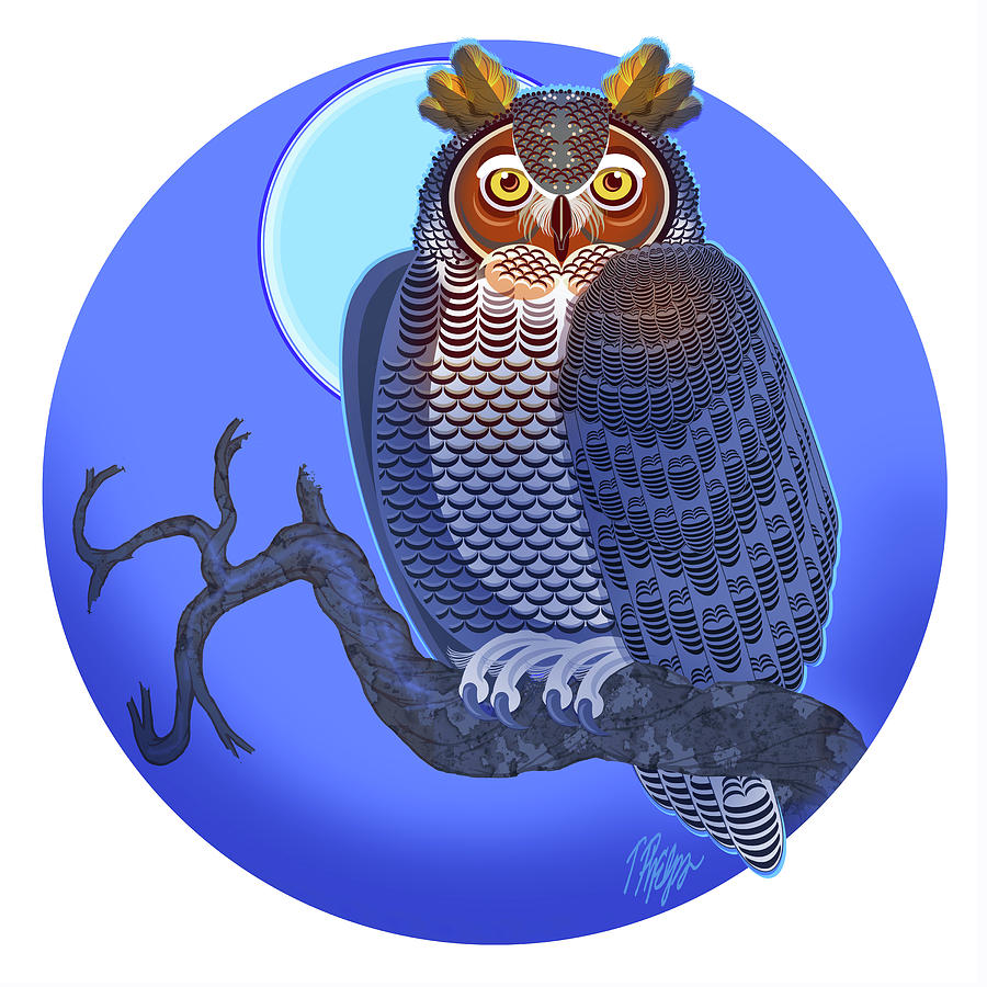 Great Horned Owl Night Watch Digital Art by Tim Phelps