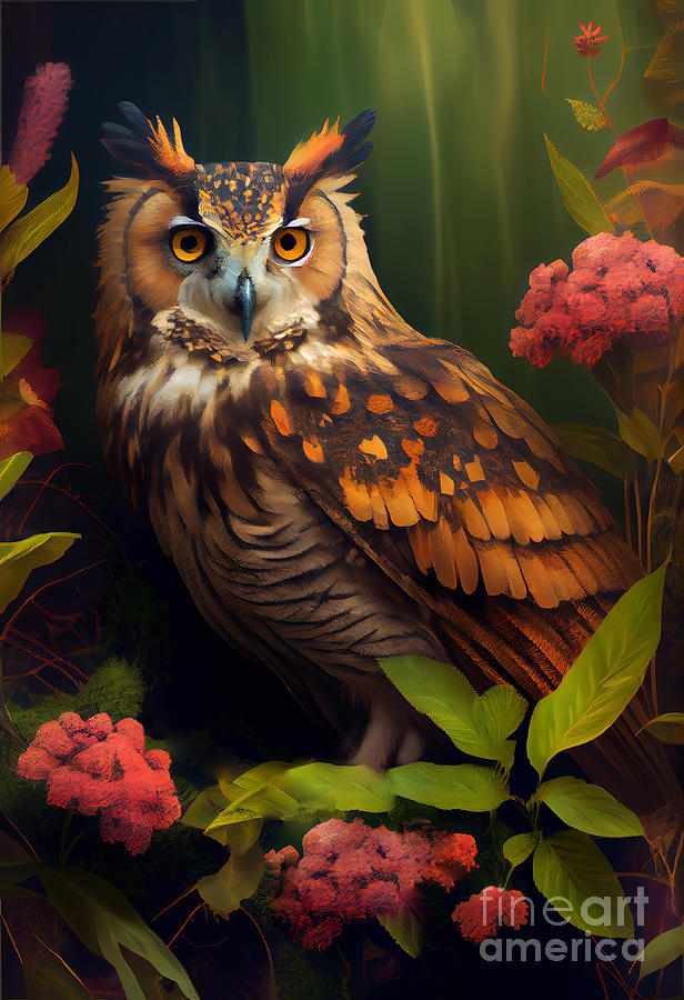 Great Horned Owl Series 102723a Digital Art by Carlos Diaz