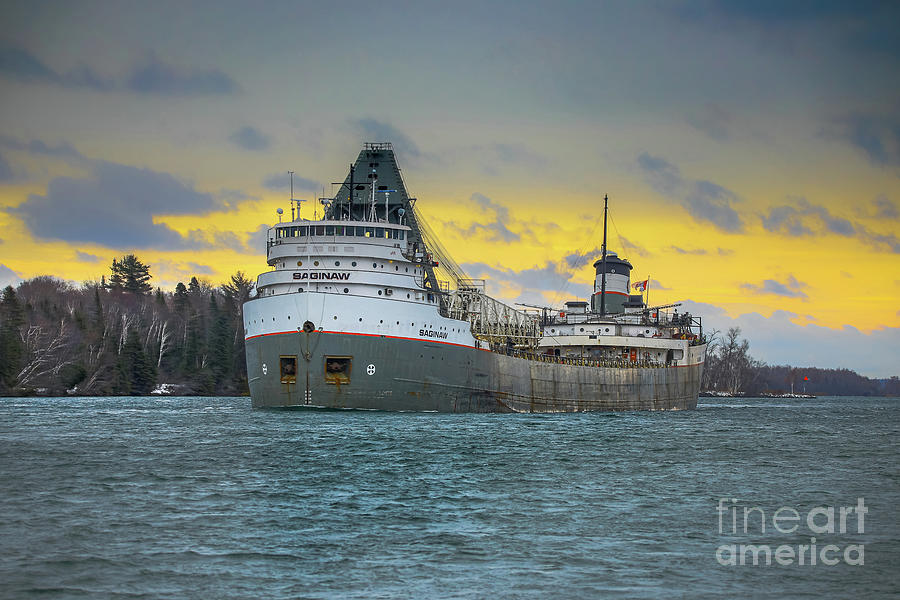 Great Lakes Freighter Saginaw Sunrise -8180 Photograph by Norris Seward