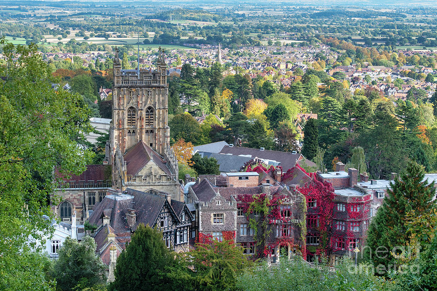 Great Malvern Priory and Abbey Hotel in Autumn Photograph by Tim Gainey