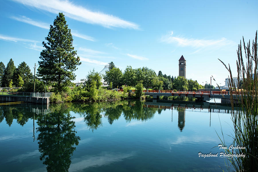 Great Northern Clocktower and Reflecting Spokane River Photograph by Tom Cochran
