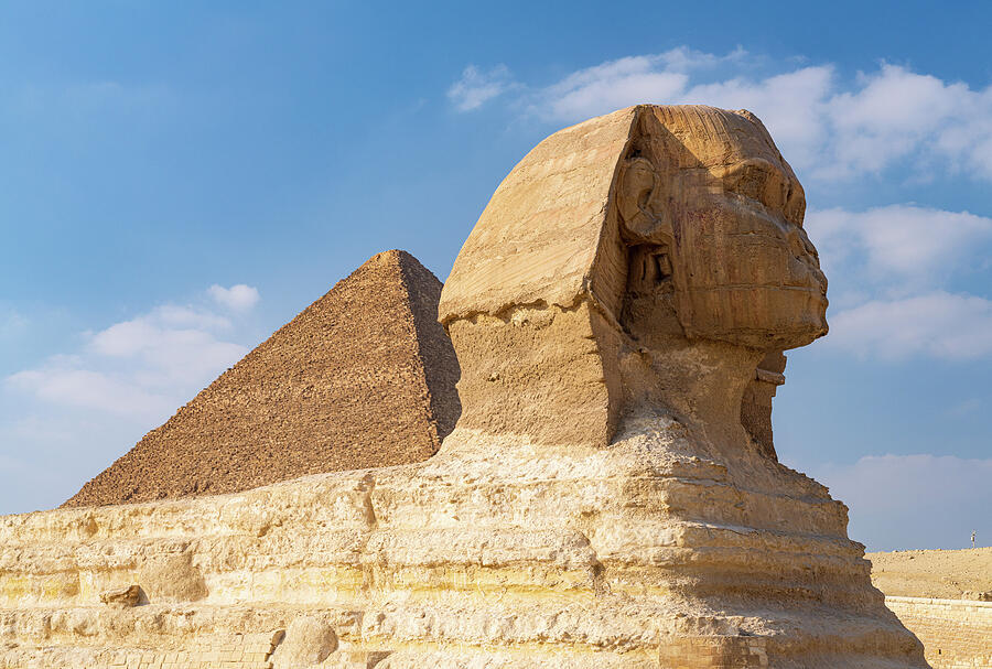 The Great Sphinx and Pyramid Photograph - Great Pyramid behind Sphinx at Giza Egypt by Steven Heap