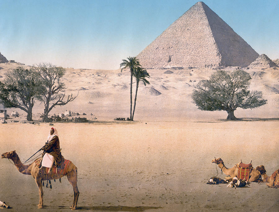 Great Pyramid of Giza - Circa 1900 Photochrom Photograph by War Is Hell Store