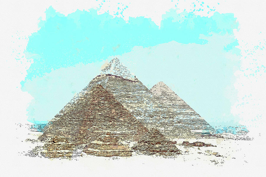 Great Pyramid Of Giza Under The Blue Sky, ca 2021 by Ahmet Asar, Asar Studios Painting by Celestial Images