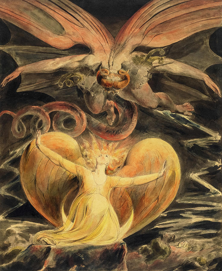 William Blake Painting - Great Red Dragon and the Woman clothed with the Sun, 1805 by William Blake