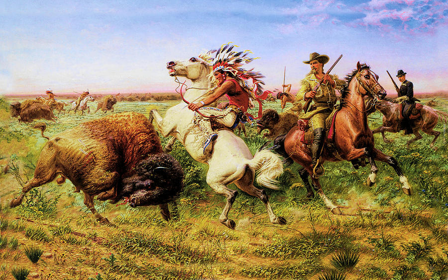 Great Royal Buffalo Hunt Painting by Louis Maurer