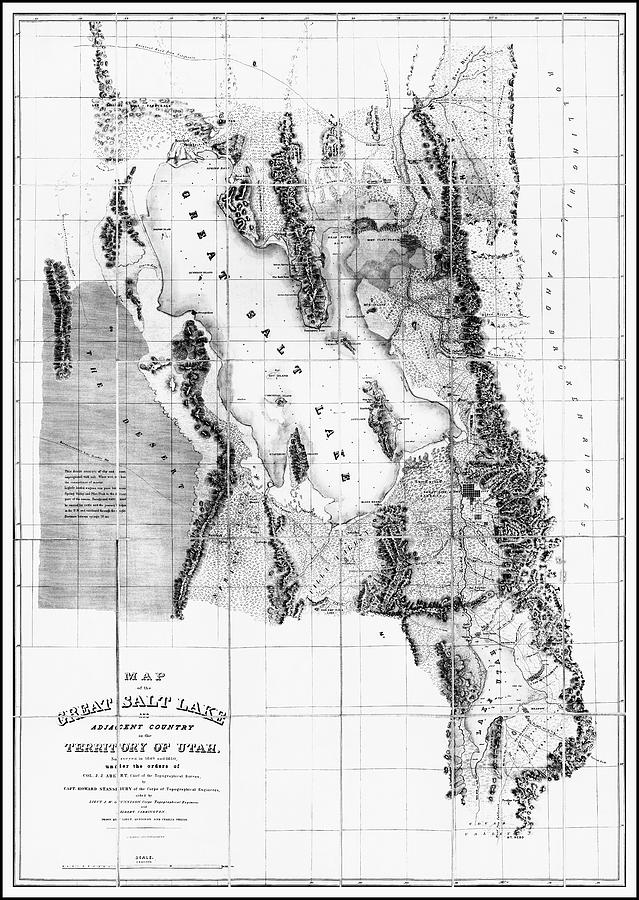 Vintage Photograph - Great Salt Lake Utah Vintage Map 1852 Black and White  by Carol Japp