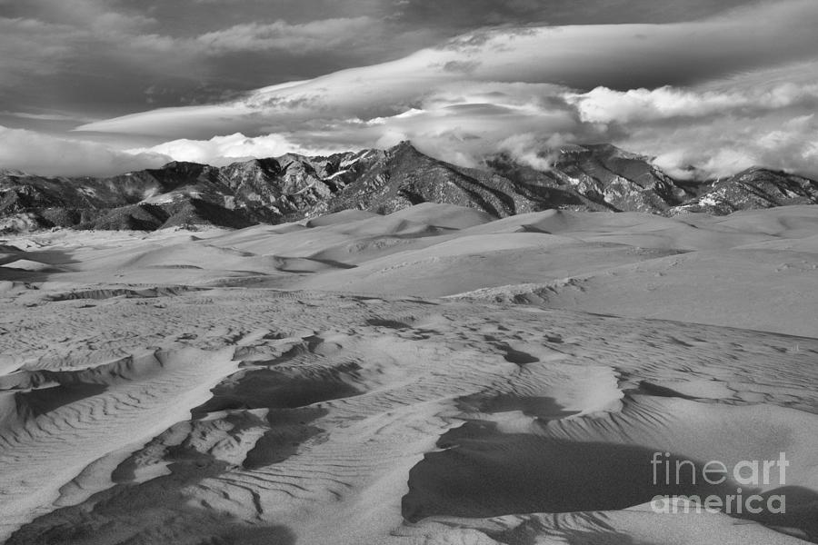 Great Sand Dunes Cloudy Landscape Black And White Photograph by Adam Jewell