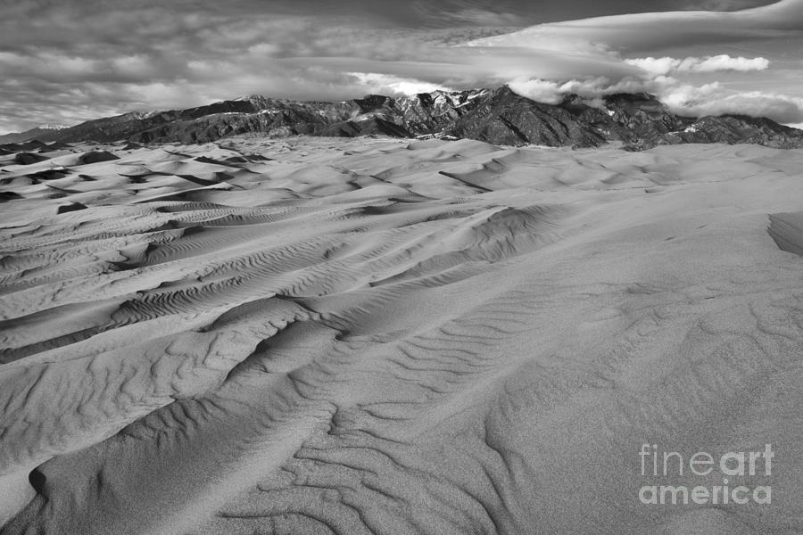 Great Sand Dunes Under Winter Blue Skies Black And White Photograph by Adam Jewell