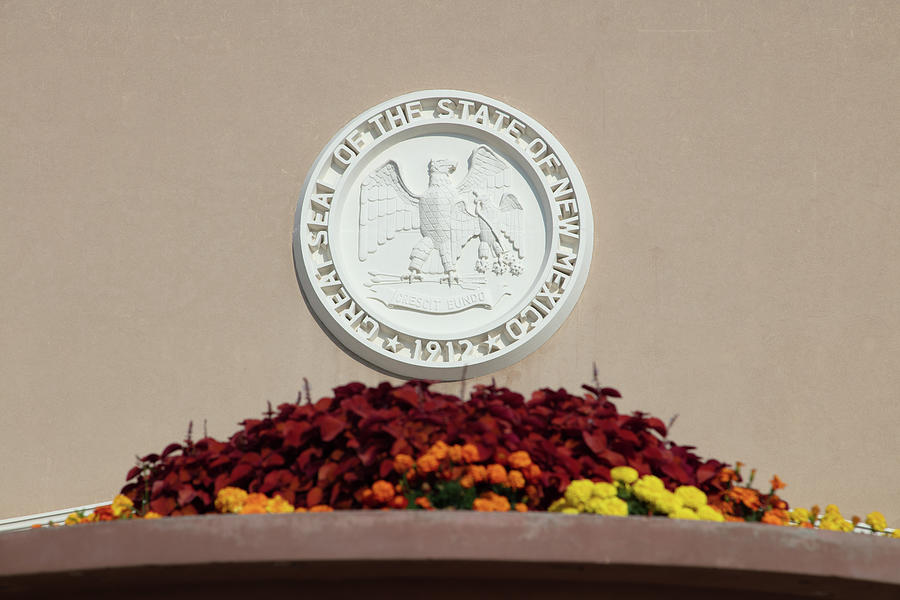 Great seal of New Mexico on the side of the state capitol in Santa Fe New Mexico Photograph by Eldon McGraw