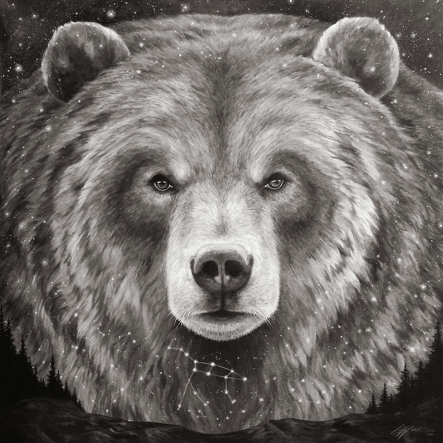 Great Sky Bear shades of grey Painting by Lucy West