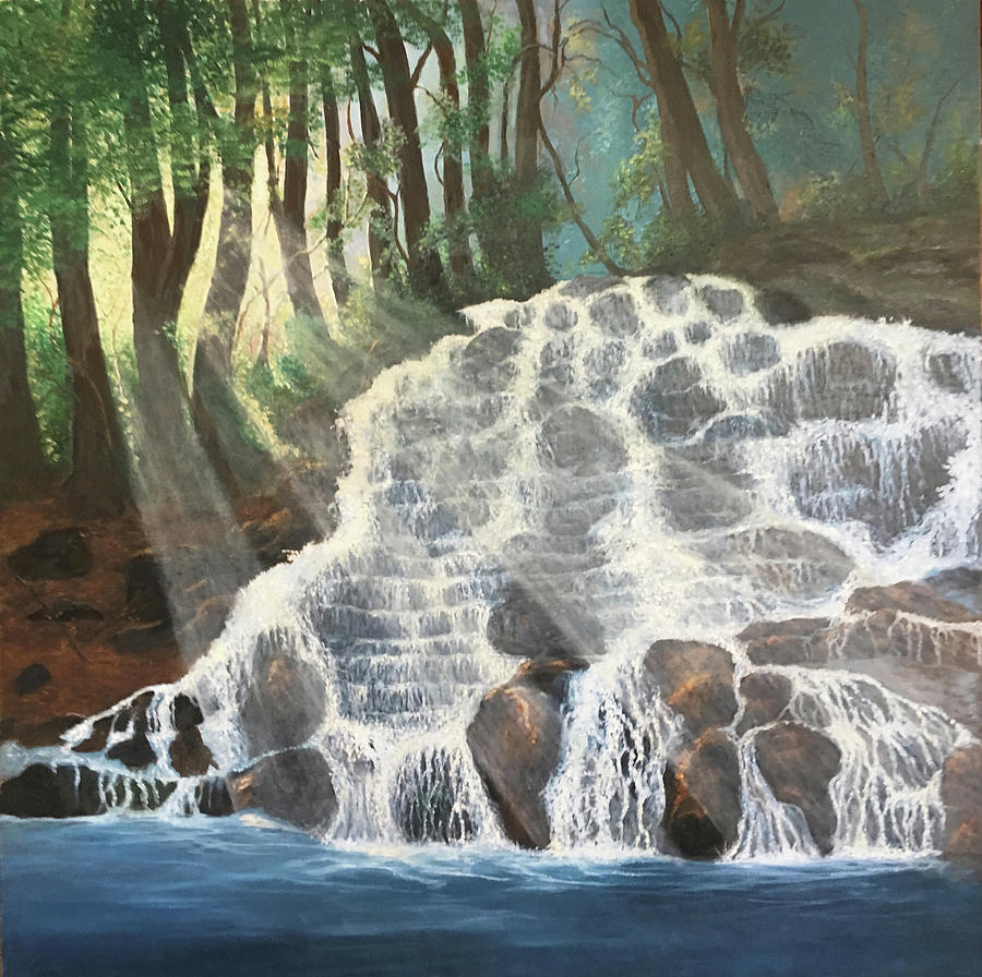 Great Smoky Mountain Waterfall Painting by June Pauline Zent