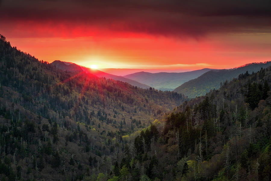 Nature Photograph - Great Smoky Mountains Gatlinburg TN Sunset Mountain Landscape by Dave Allen