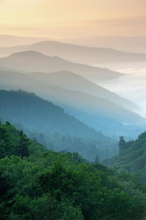Great Smoky Mountains Photograph - Great Smoky Mountains National Park Oconaluftee River Valley Sunrise by Mark VanDyke