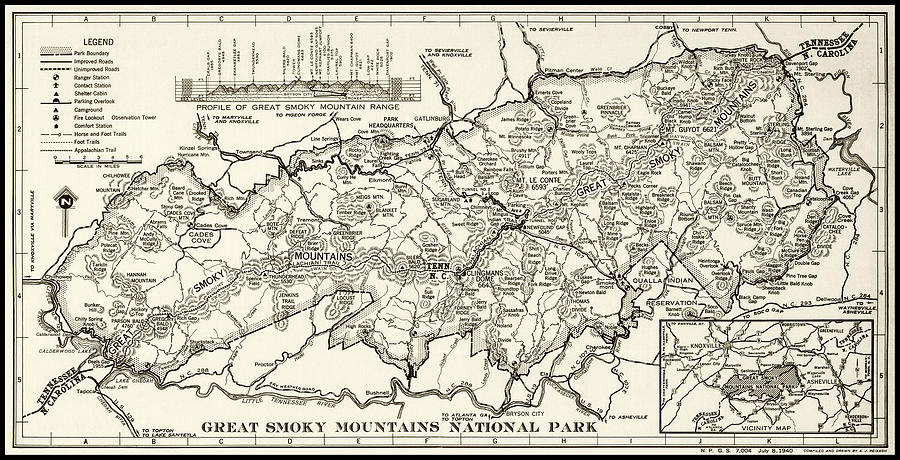 Great Smoky Mountains National Park Vintage Map 1940 Photograph by Carol Japp