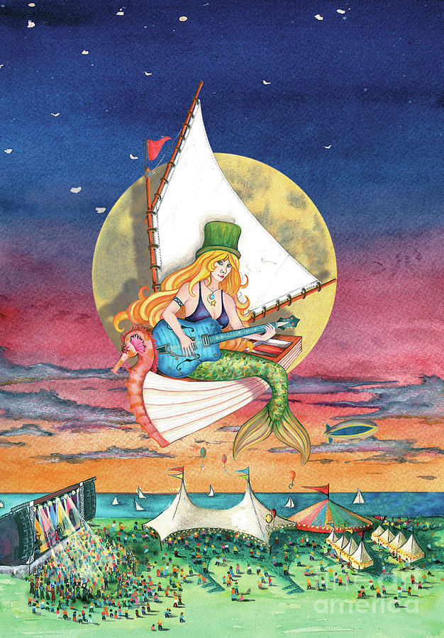Great South Bay Mermaid in the Moon Painting by Susan Herbst