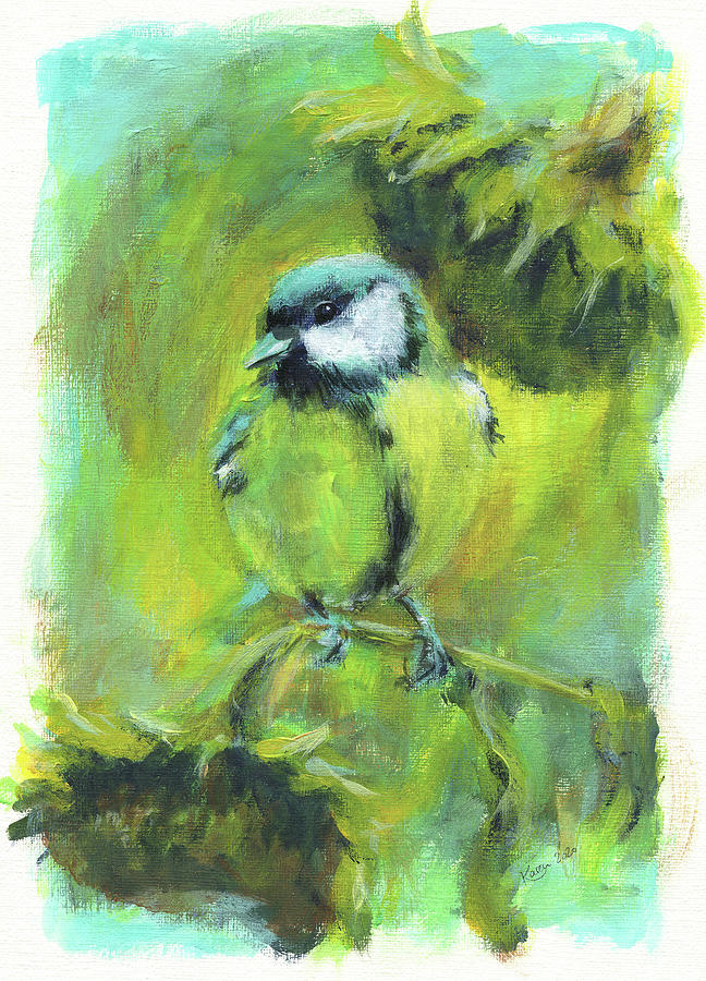 Great tit with sunflower seeds Painting by Karen Kaspar
