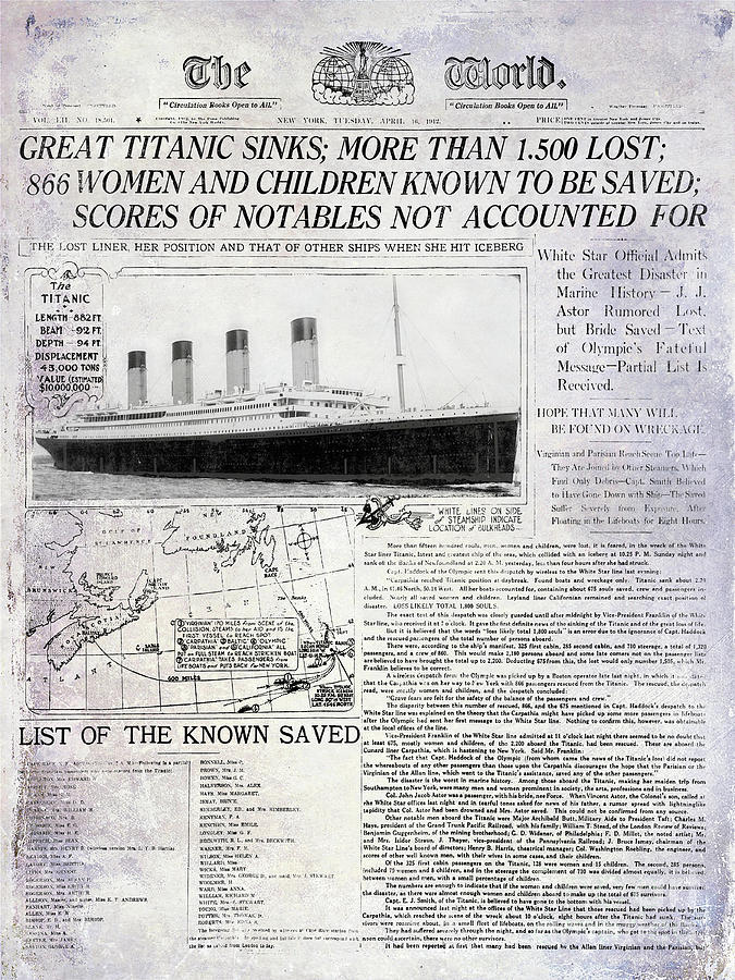 Titanic Propellers Photograph - Great Titanic Sinks by Jon Neidert