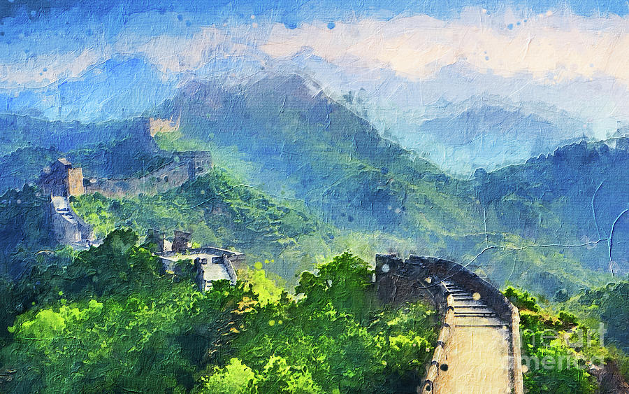 Great Wall of China Oil Paint Art Design Digital Art by GnG Bros | Fine