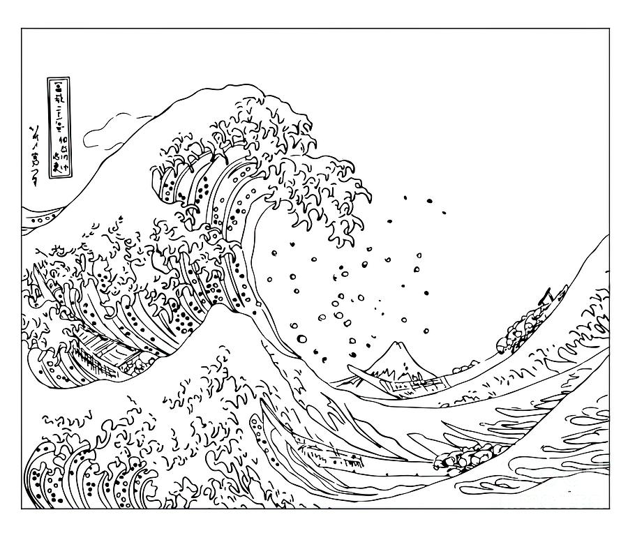 Great Wave Outline Black and White Painting by Davis Davies - Fine Art ...