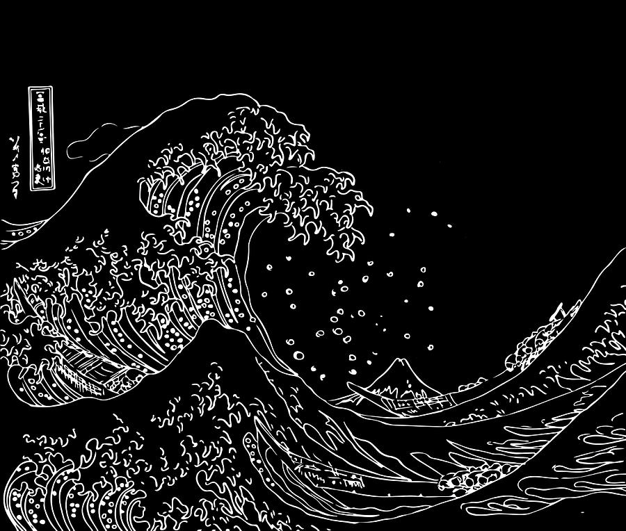 Great Wave Outline Black and White Painting by Moore Vicky | Fine Art ...