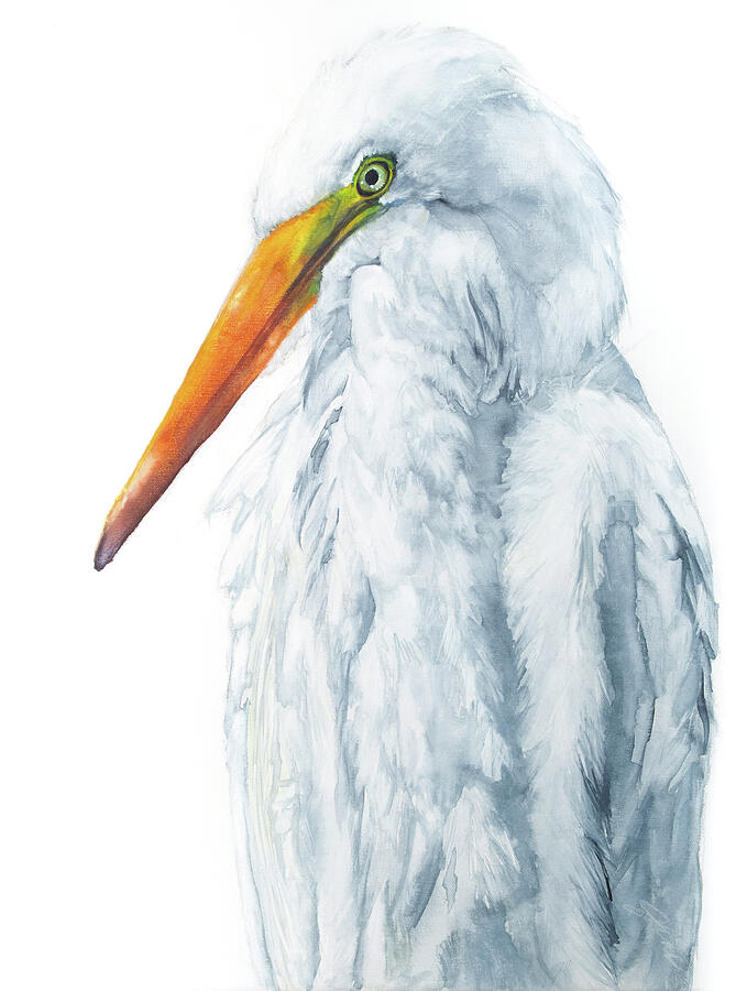 Great White Egret Painting by Jani Freimann