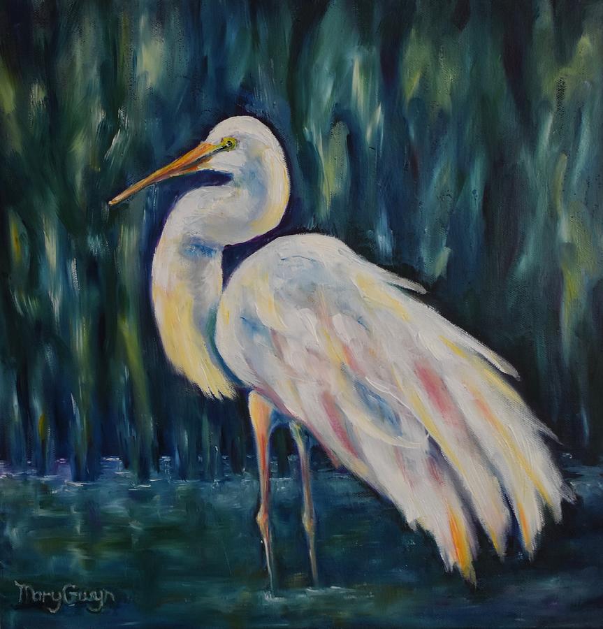 Great White Egret Painting by Mary Gwyn Bowen