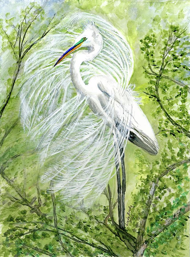 Great White Egret Mating Ritual II Painting by Linda Brody