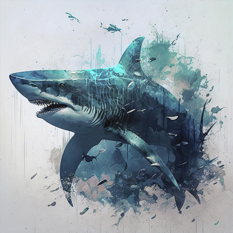 Jaws Digital Art - Great White by Harold Ninek