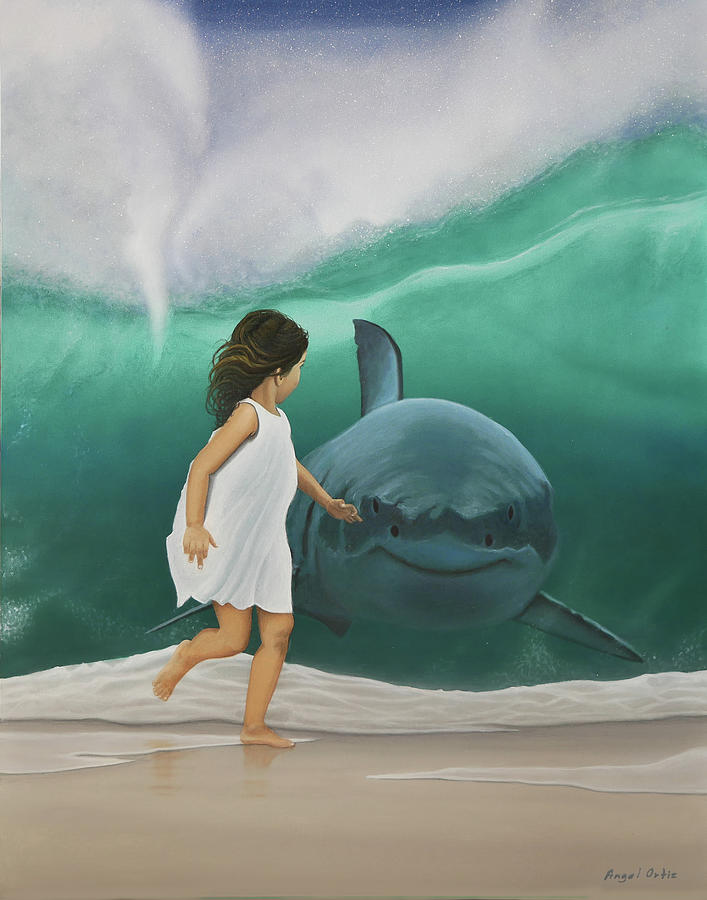 White Shark Painting - GREAT WHITE HUNTING Version 2 by Angel Ortiz White Shark Painting - GREAT WHITE HUNTING Version 2 by Angel Ortiz