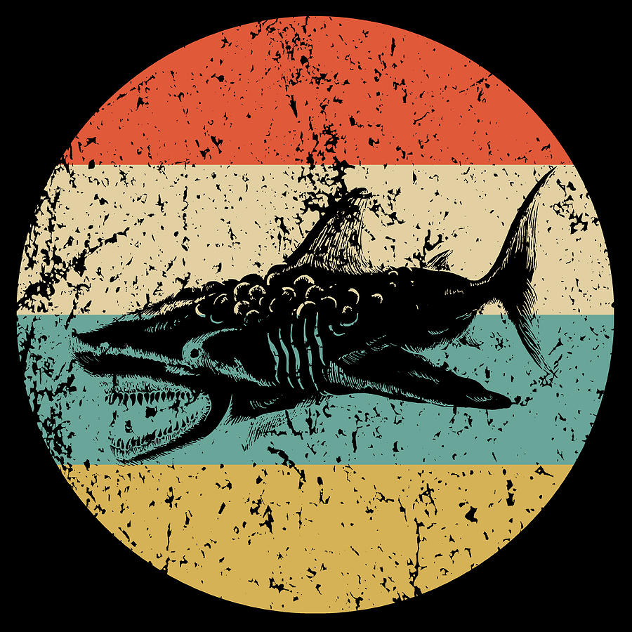 Great White Shark Retro Style Megalodon Circle Icon Digital Art by ...