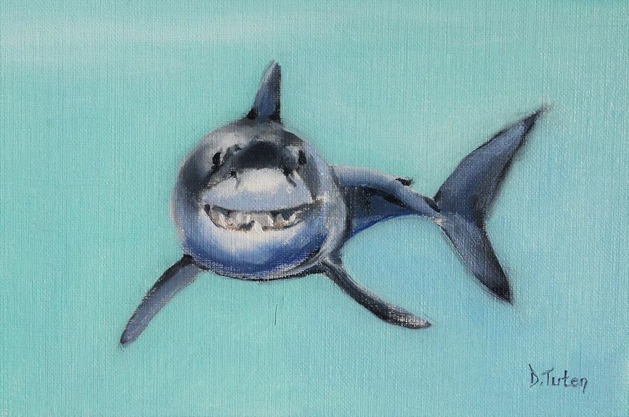 Great White Shark Underwater Painting Series Painting by Donna Tuten