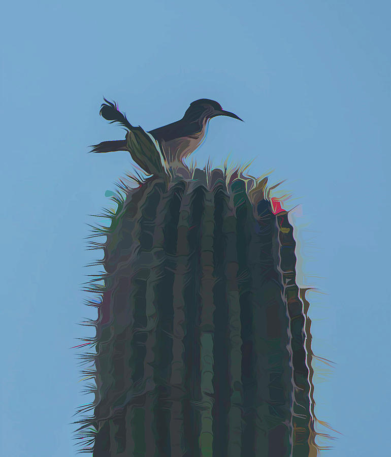 Greater Roadrunner on a Giant Saguaro Photograph by Alan Goldberg