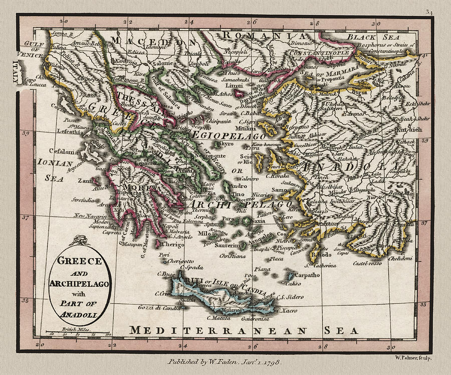 Greece Archipelago Map 1804 Photograph by Phil Cardamone