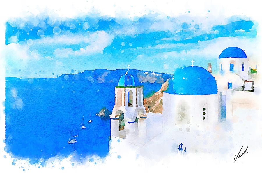 Greece seascape - original watercolor by Vart. Painting by Vart