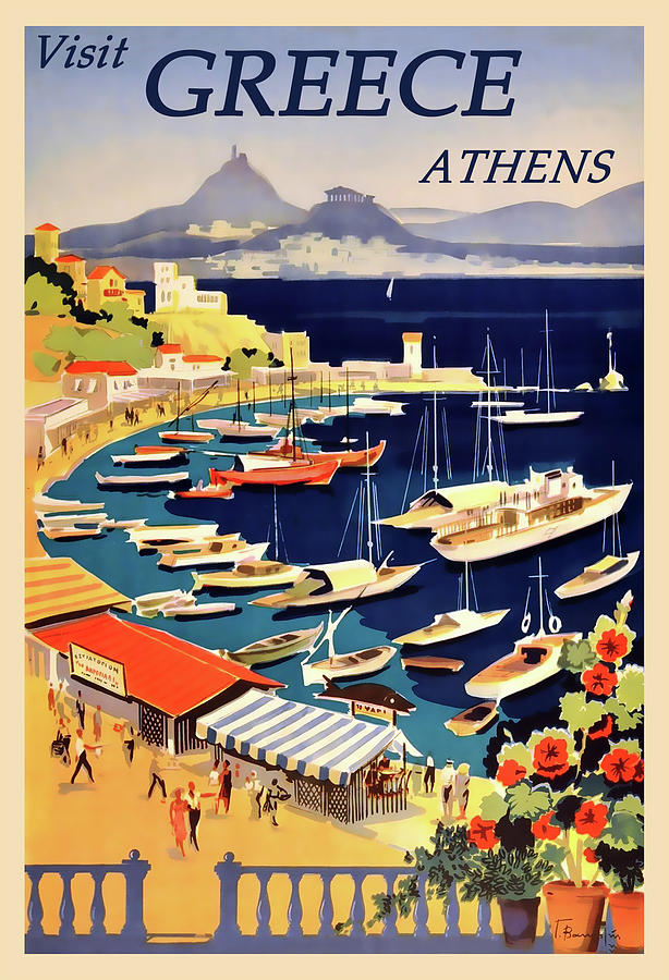 Vintage Drawing - Greece Travel Poster by Travel Poster