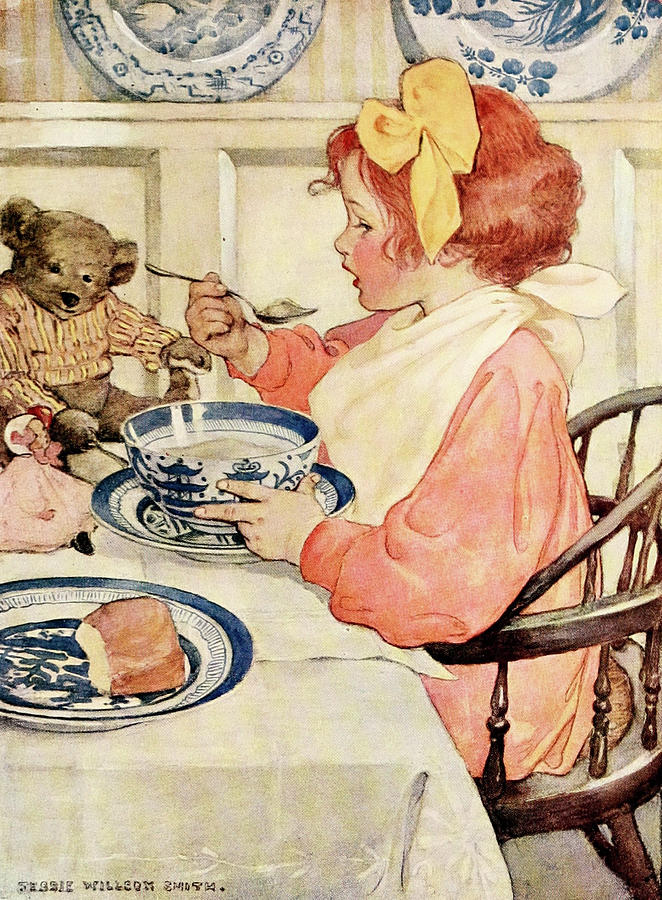 Greedy Taste for Porridge from The Seven Ages of Childhood 1909 Drawing by Jessie Willcox Smith