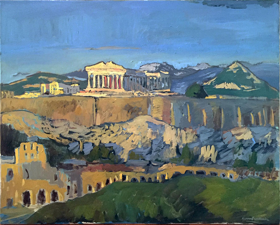 Greek Acropolis Landscape Painting by Brian Comforti