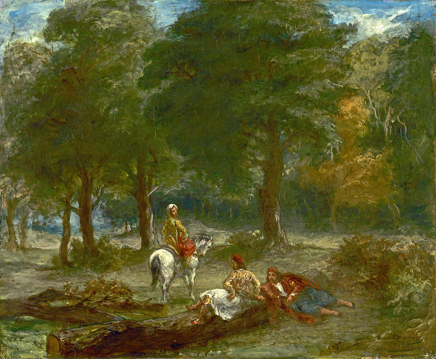 Greek Cavalry Men Resting in Forest Painting by Eugene Delacroix