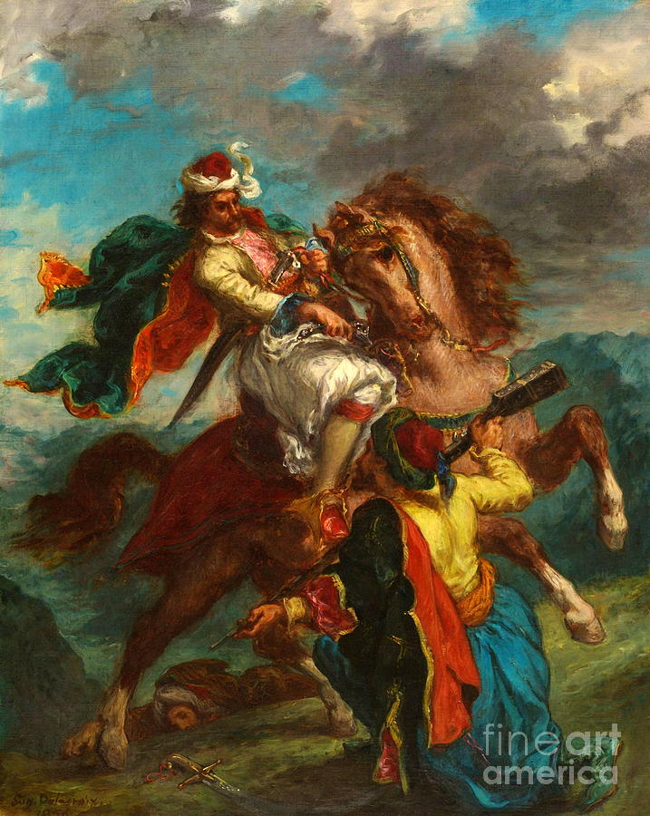 Greek horseman and an Ottoman Turk Painting by Eugene Delacroix