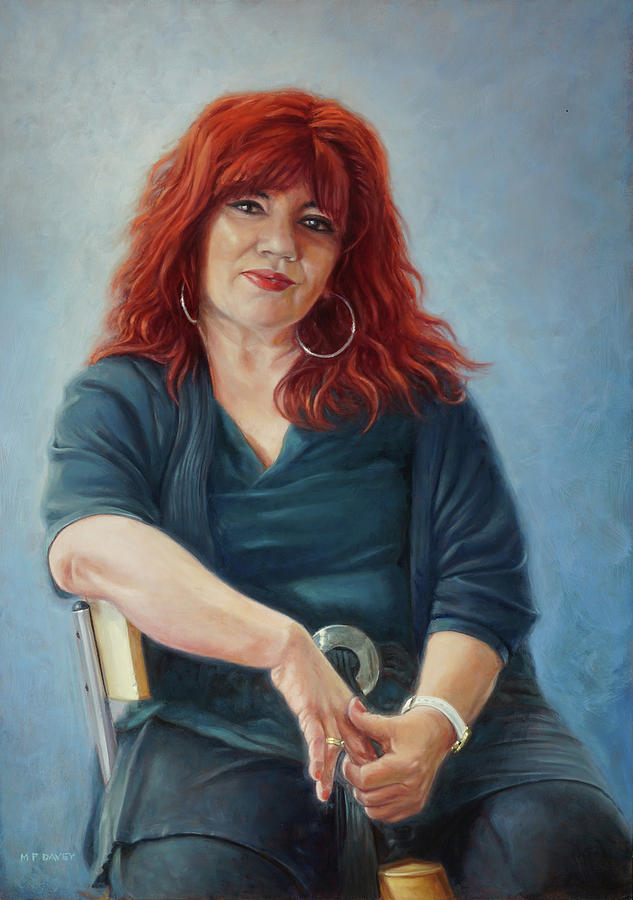 Greek lady on stool portrait. Painting by Martin Davey