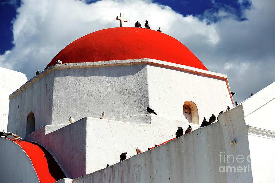 Greek Orthodox Red Dome Mykonos Town Photograph by John Rizzuto