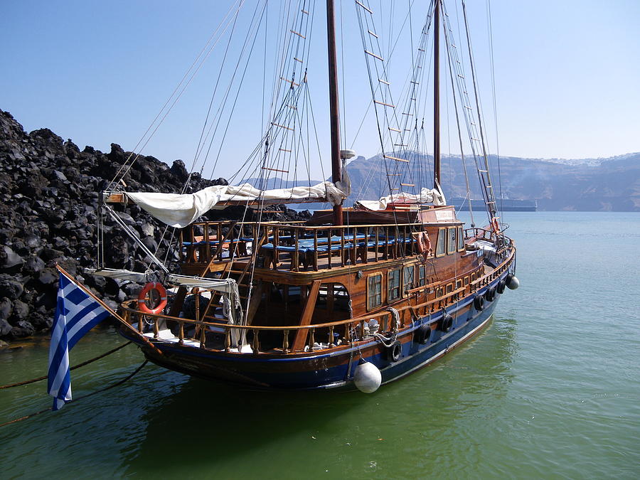 Greek ship at Nea Kameni Photograph by Lisa Mutch