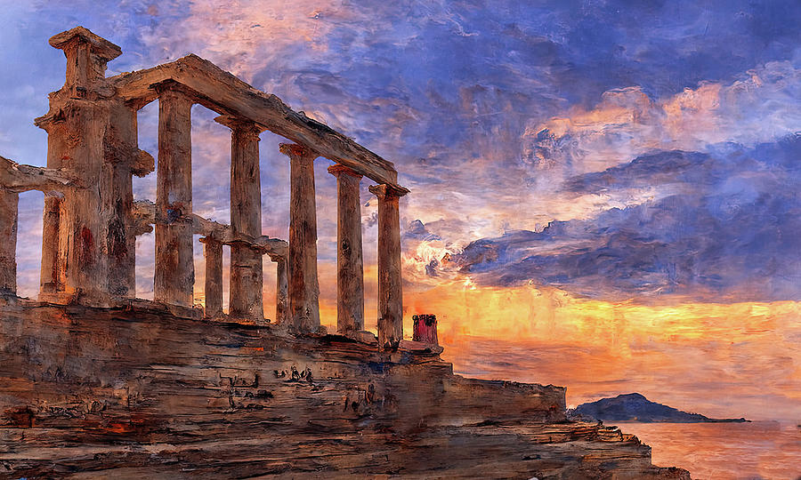 Greek Temple by the Sea Painting by AM FineArtPrints