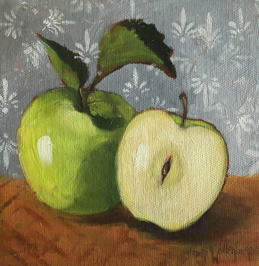 Greem Apples Oil Painting Original by Cheri Wollenberg Painting by Cheri Wollenberg