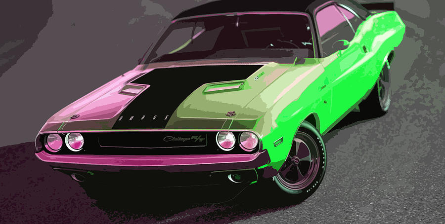 Car Digital Art - Green 1970 Dodge Challenger RT by Thespeedart