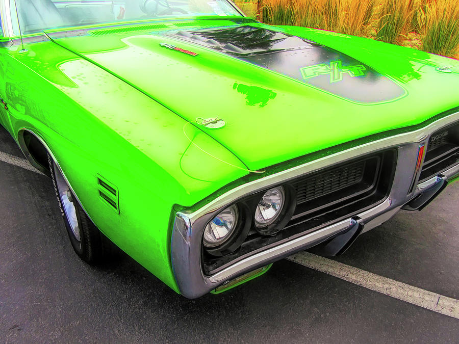 Green 1971 Dodge Charger RT Front Corner Photograph by DK Digital Green 1971 Dodge Charger RT Front Corner Photograph by DK Digital