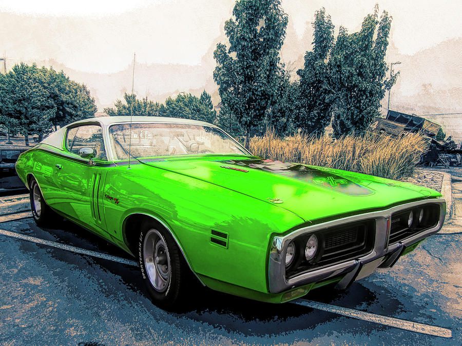 Green 1971 Dodge Charger RT Front Photograph by DK Digital