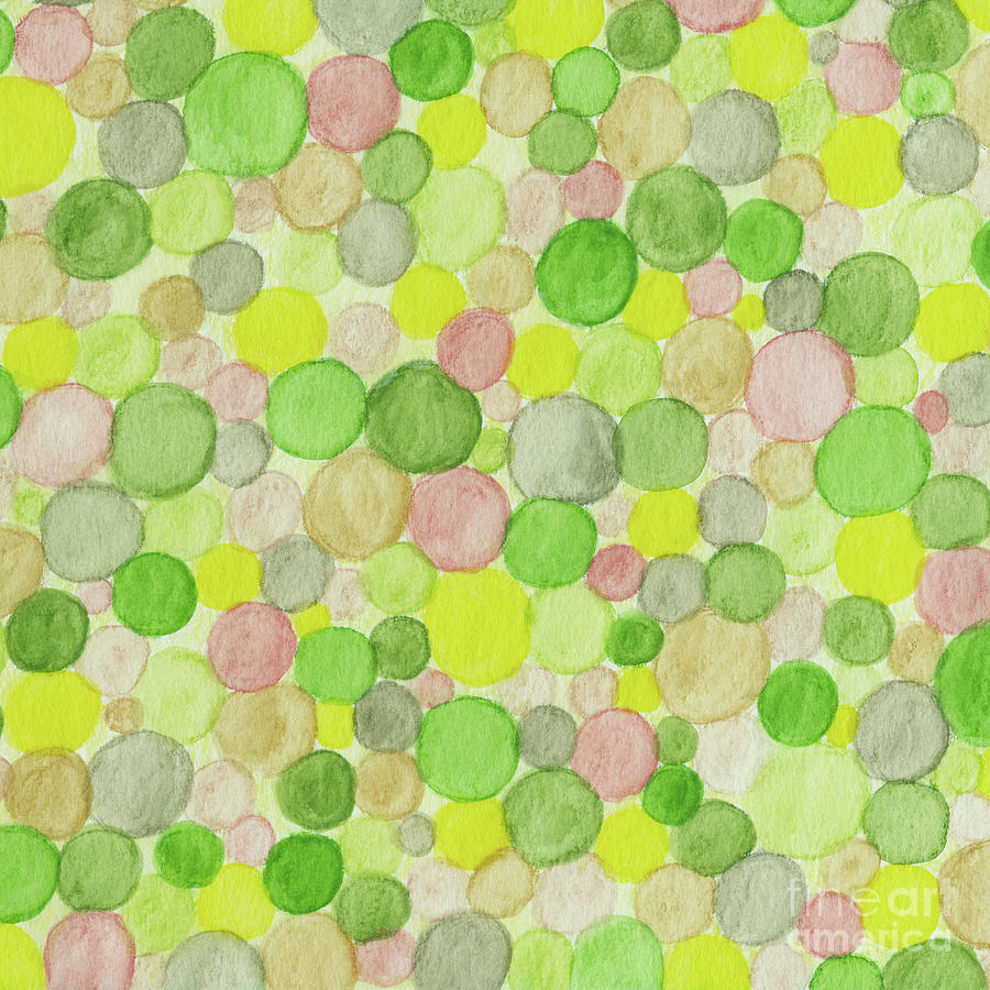 Green Abstract Drawing - Green Abstract Spots and Circles Watercolour Pencil Pattern by LJ Knight