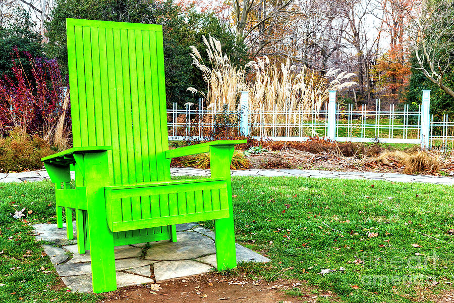 Green Adirondack Chair at Rutgers Gardens New Jersey Photograph by John Rizzuto